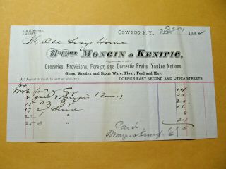 1882 Mongin & Kenific Groceries,  Oswego,  N.  Y.  Business Invoice