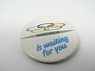 Barcelona 1992 Olympics Pin Button Barcelona Is Waiting For You