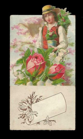 T71 - Boy With Flowers - 3d Standing Victorian Card