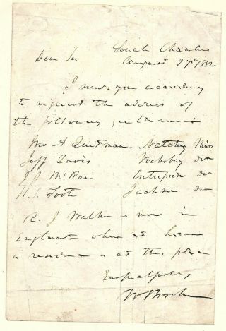 Civil War Mississippi Senator Walter Brooke Autograph Letter Signed 1852 C.  S.  A.
