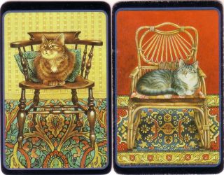 Single Vintage Cats On Oriental Chairs - Swap Playing Cards