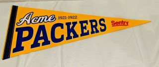 Vintage Acme 1921 - 1922 Green Bay Packers Sentry Foods Gold Felt Pennant 24” X 9”