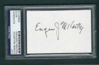 Eugene Mccarthy Signed 3 - 3/4 " X2 - 1/2 " Card Psa Authentic Senator Minnesota
