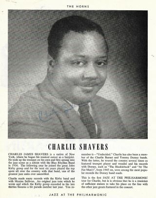 Charlie Shavers And Roy Eldridge Vintage In Person Hand Signed Program Photos.
