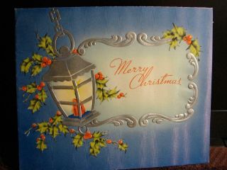 Vintage " Greetings By Lamplight " Christmas Greeting Card