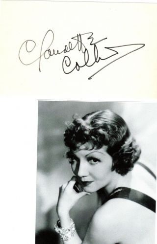 Claudette Colbert Signed Card Hollywood Actress Of Many Classic Films