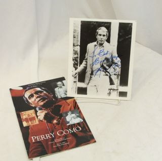 Perry Como Signed Autograph B&w Photo 8x10 & Statue Dedication Souvenir Program
