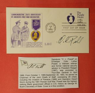 1982 General Colin Powell Signed Fdc Purple Heart Stationery