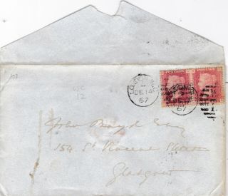 1867 Qv London Cover With 2 X 1d Red Stamps Pl 102 Lincoln 