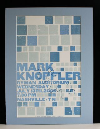Autographed Hand Signed Mark Knopfler - Concert Promo Poster - 13 1/2 " X 21 "