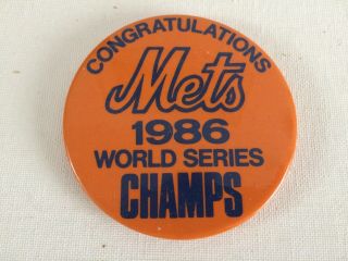 Vintage York Mets 1986 World Series Champs 3 1/2 " Button