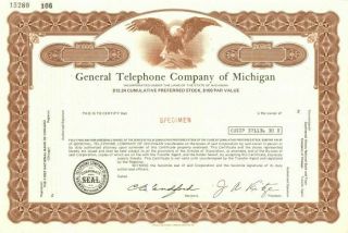 General Telephone Company Of Michigan - Stock Certificate