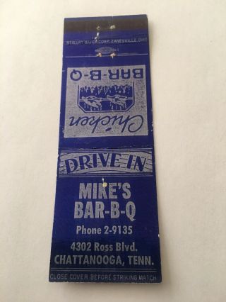 Vintage Matchbook Cover Matchcover Mike’s Bar B Q Chattanooga Tn