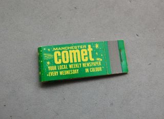Matchbook Comet Manchester England Newspaper Space Age Vintage Skinny Mini 3/4 "