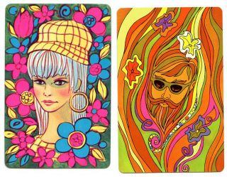 Vintage Swap Cards 1970s - Groovy Hippies,  Portraits - Playing Cards