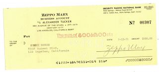 Zeppo Marx Signed Check Dated 8 - 13 - 71