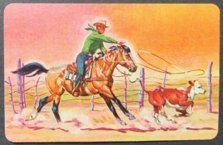 Horse Cowboy Calf Roping Single Swap Blank Back Playing Card
