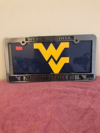 Wv Mountaineers Metal License Plate W/ Plastic Wv Mountaineers Frame