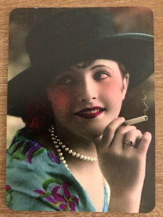 A - 101 Single Of Swap Playing Card In Cond.  Ad.  Art Deco Lady Smoking