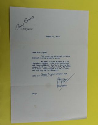 Bing Crosby Hand Signed Letter With Signed Photo Hollywood 1947