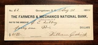 Old 1894 The Farmers & Mechanics National Bank Check Georgetown D.  C.