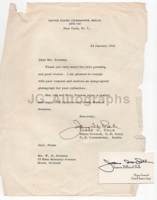 James H.  Polk - U.  S.  Army 4 Star General - Signed Letter (tls),  1963