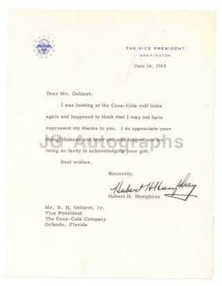 Hubert Humphrey - 38nd U.  S.  Vice President - Signed Letter (tls),  1965