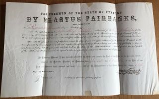Civil War Governor Of Vermont Erastus Fairbanks Civil War Autograph Document