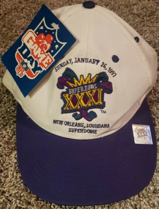 Vintage Nfl Bowl Xxxi Patriots Packers Snapback Hat Logo 7 Gameday Splash