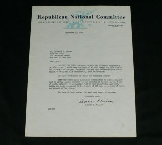 William E.  Miller Tls Signed Letter Republican National Committee Chairman