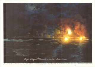 Ww2 Uss Indianapolis Sinking Survivor Edgar Harrell Autographed Ship Print