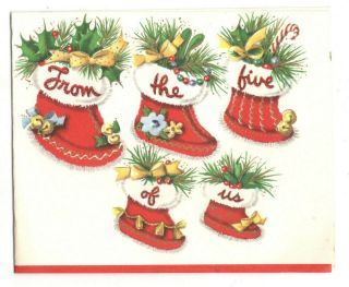Vintage Sunshine Christmas Greeting Card From The Five Of Us Stockings 50 