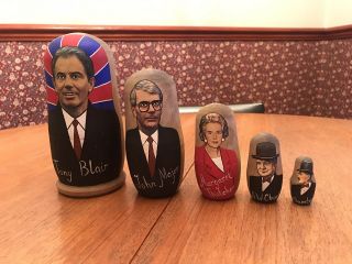 Rare Hand Painted British Politicians Russian Dolls Blair Major Thatcher