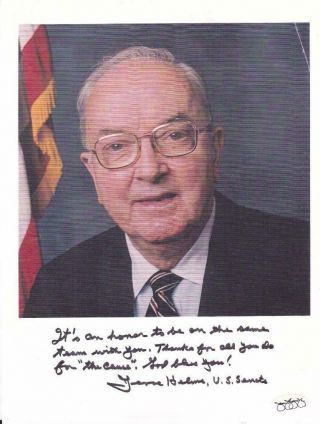 Jesse Helms D 2008 Signed 8x10 Color Paper Photo U.  S.  Senator Jsa Sticker