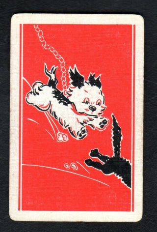 Vintage Swap/playing Card - Cute Dog Chasing Cat (linen)
