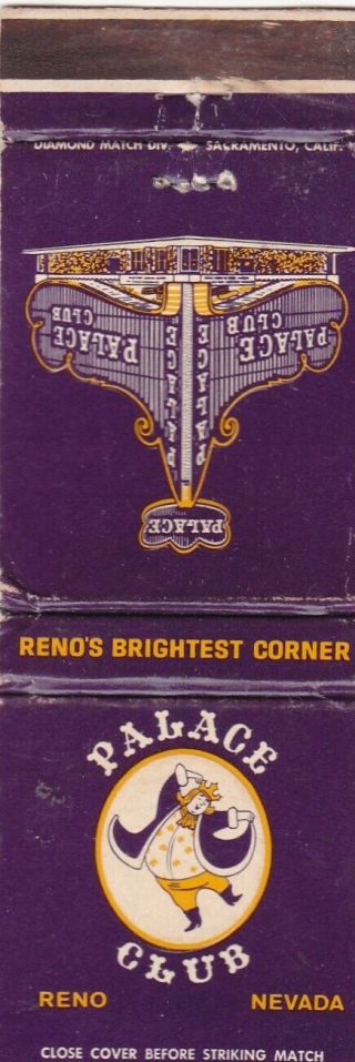 Palace Club Casino Reno Nevada Matchbook Cover 1960 