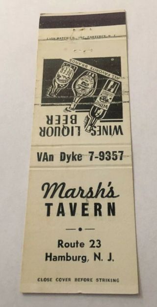 Vintage Matchbook Cover Matchcover Marsh’s Tavern Hamburg Nj