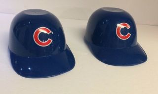 Set Of 2 Chicago Cubs Blue Plastic Mini Batting Baseball Helmet Ice Cream Bowl