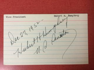 38th U.  S.  Vice President Hubert H.  Humphrey Signed Card - 1952 Minnesota Senator