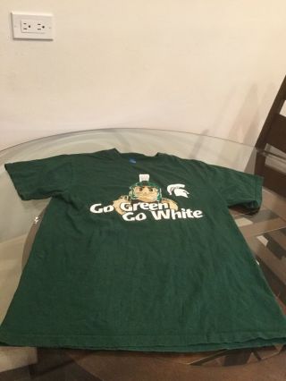 Michigan State Spartans Sparty Go Green Go White T - Shirt Medium