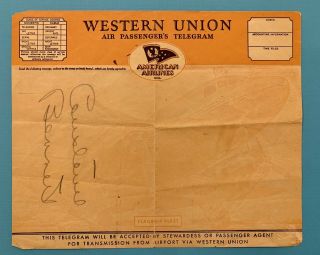 Constance Bennett Signed Vintage American Airlines Western Union Form Scarce