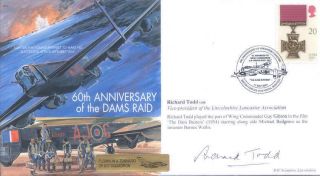 Mf6 Wwii Ww2 617 Dambusters Raf Cover Signed Actor Richard Todd