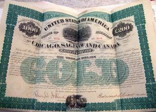 Chicago,  Saginaw And Canada Railroad Company - $1,  000 - Bond & More