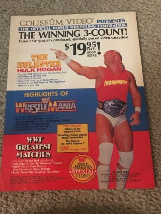 Vtg 1986 Wwf Coliseum Vhs Video Poster Print Ad Hulk Hogan Wrestlemania Hulkster
