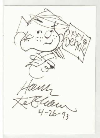 1993 Hank Ketcham Hand Drawn Signed Dennis The Menace On Index Card See Scan