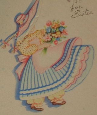 Vintage Greeting Card,  Little Girl Wearing Dress And Hat,  5 1/2 "