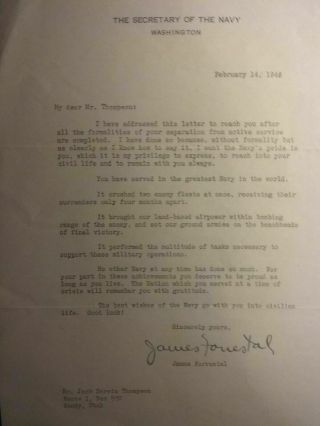 1946 Military Us Secretary Of Navy James Forrestal Separation Letter 211