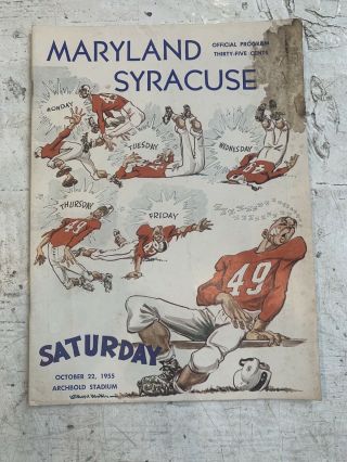 1955 Syracuse Football Program Vs Maryland Jim Brown