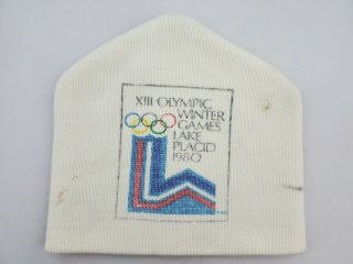 Vtg.  1980 Xiii Olympic Winter Games Lake Placid White Hat Beanie Orlon Acrylic