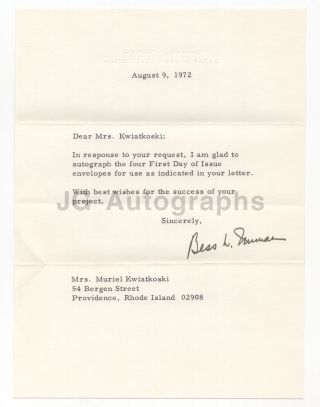 Bess Truman - U.  S.  First Lady,  Harry S.  Truman - Signed Letter (tls),  1972
